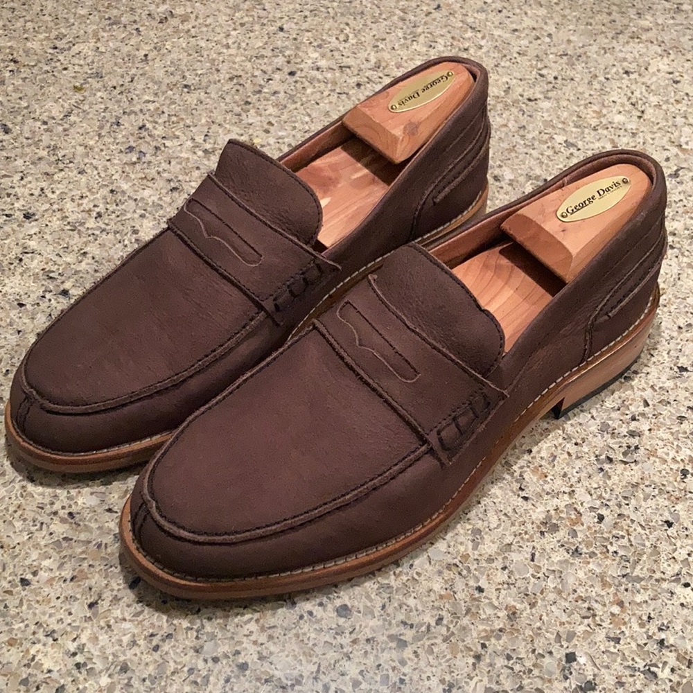 Men’s 44 (11 US) Handmade Girotti Cinnamon Suede Penny Loafers NWOT